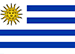 Bandeira do Uruguai, listrada horizontalmente nas cores azul e branco, e um sol amarelo posicionado no canto esquento superior